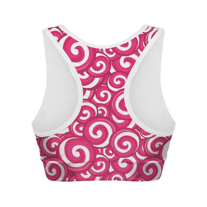 Pink Lollipop Candy Pattern Print Women's Sports Bra