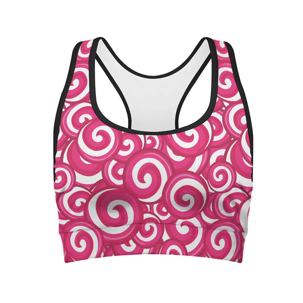 Pink Lollipop Candy Pattern Print Women's Sports Bra