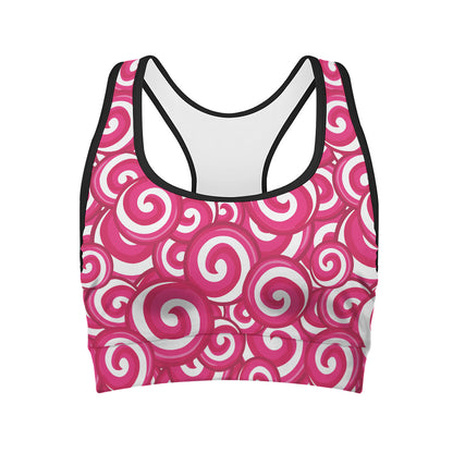 Pink Lollipop Candy Pattern Print Women's Sports Bra