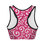 Pink Lollipop Candy Pattern Print Women's Sports Bra