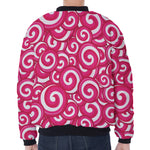 Pink Lollipop Candy Pattern Print Zip Sleeve Bomber Jacket