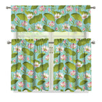 Pink Lotus Pattern Print 3 Piece Kitchen Curtains