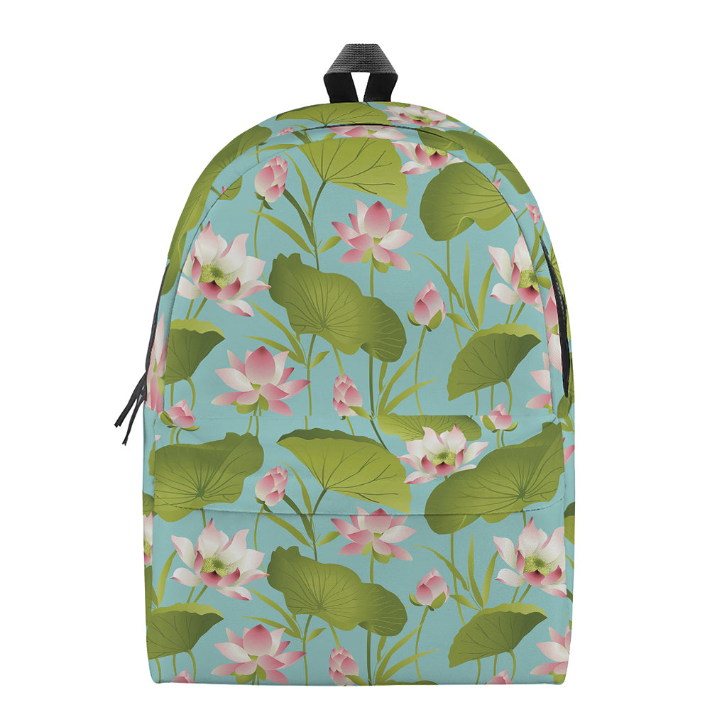 Pink Lotus Pattern Print Backpack