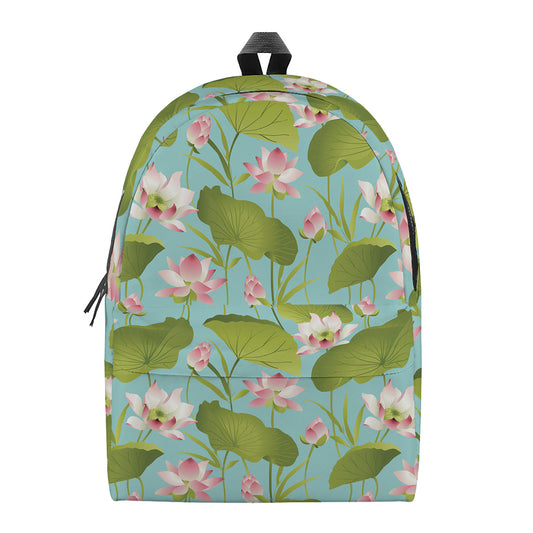 Pink Lotus Pattern Print Backpack