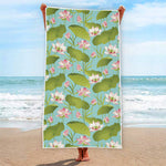 Pink Lotus Pattern Print Beach Towel