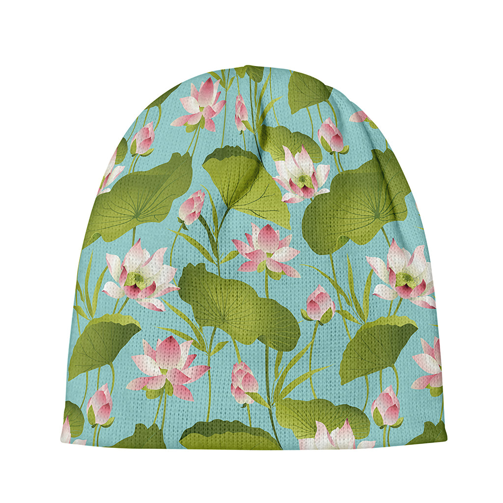 Pink Lotus Pattern Print Beanie