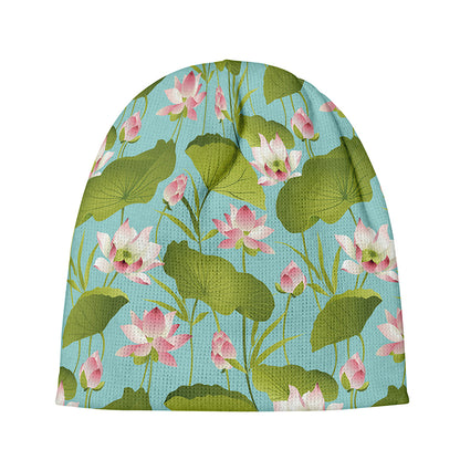 Pink Lotus Pattern Print Beanie