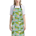 Pink Lotus Pattern Print Bib Apron With Pocket
