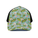 Pink Lotus Pattern Print Black Mesh Trucker Cap