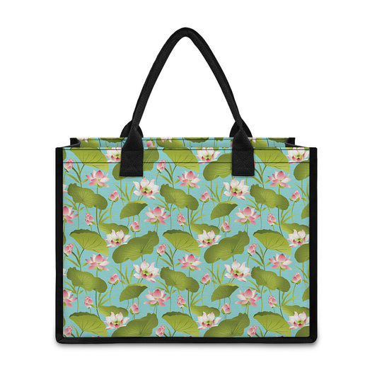 Pink Lotus Pattern Print Canvas Tote Bag