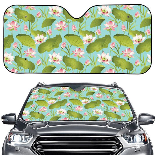 Pink Lotus Pattern Print Car Windshield Sun Shade