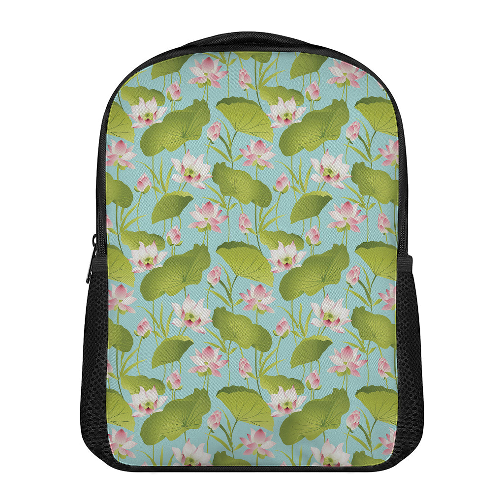 Pink Lotus Pattern Print Casual Backpack