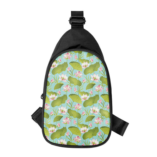 Pink Lotus Pattern Print Chest Bag