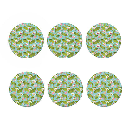 Pink Lotus Pattern Print Coaster Set