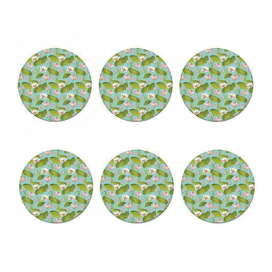 Pink Lotus Pattern Print Coaster Set