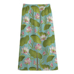 Pink Lotus Pattern Print Cotton Front Slit Maxi Skirt