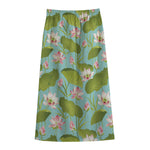 Pink Lotus Pattern Print Cotton Front Slit Maxi Skirt