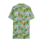 Pink Lotus Pattern Print Cotton Hawaiian Shirt