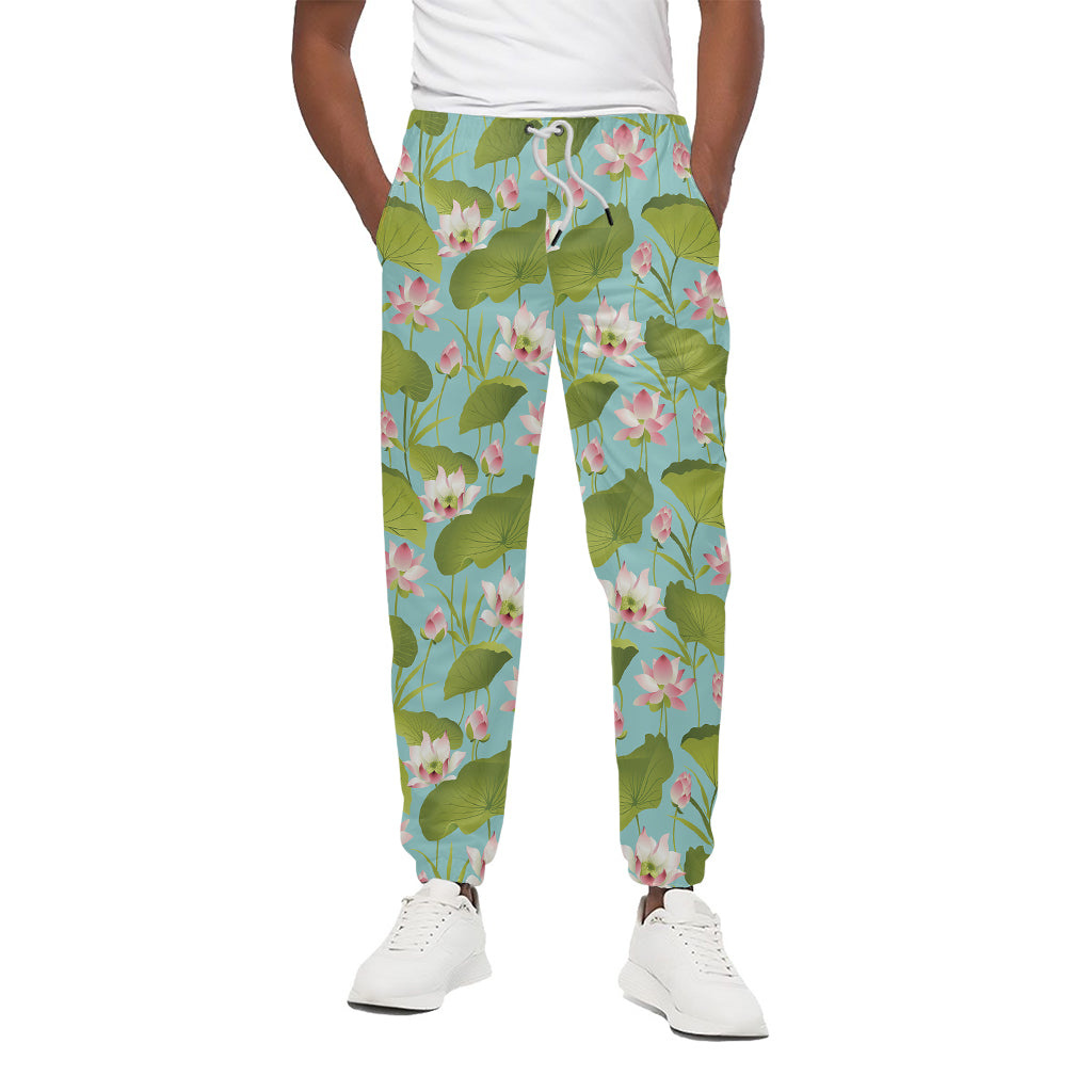 Pink Lotus Pattern Print Cotton Pants