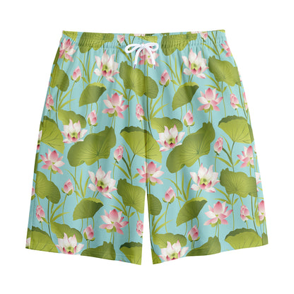 Pink Lotus Pattern Print Cotton Shorts