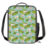 Pink Lotus Pattern Print Crossbody Lunch Bag