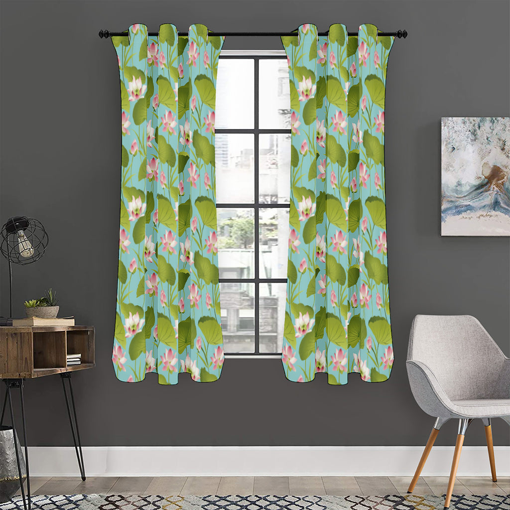 Pink Lotus Pattern Print Curtain