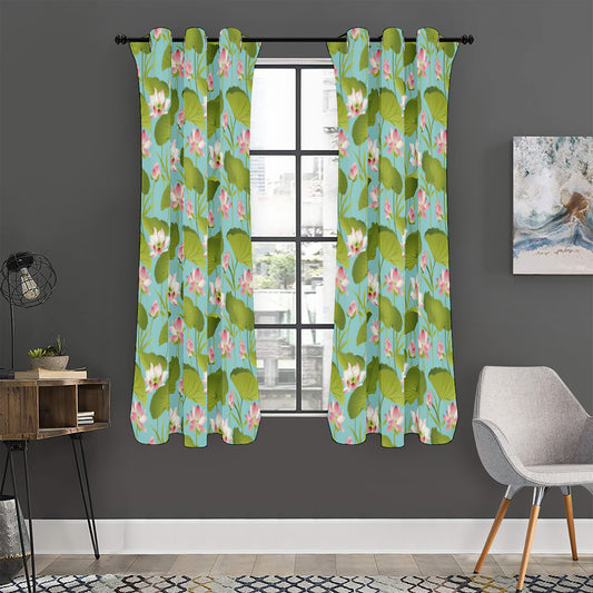 Pink Lotus Pattern Print Curtain