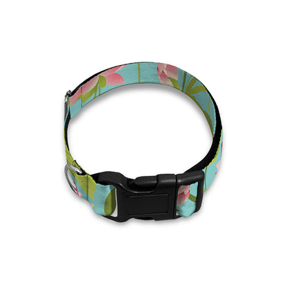 Pink Lotus Pattern Print Dog Collar