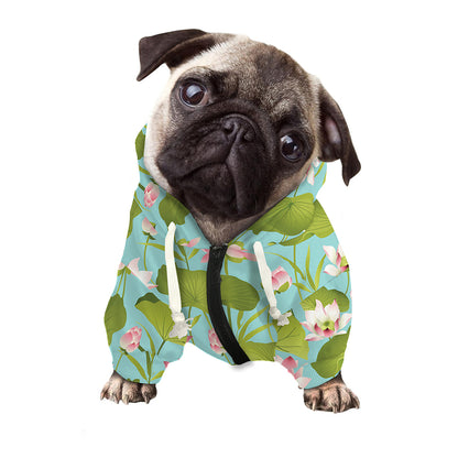 Pink Lotus Pattern Print Dog Zip Up Hoodie