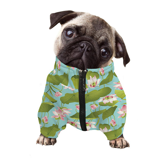 Pink Lotus Pattern Print Dog Zip Up Jacket