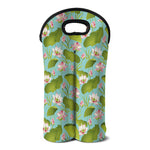 Pink Lotus Pattern Print Double Neoprene Wine Tote