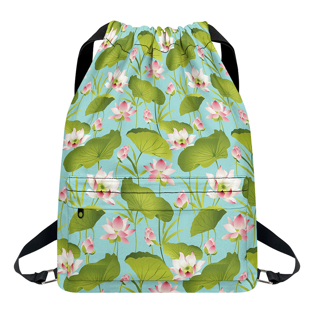 Pink Lotus Pattern Print Drawstring Backpack