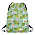 Pink Lotus Pattern Print Drawstring Backpack