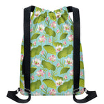 Pink Lotus Pattern Print Drawstring Backpack