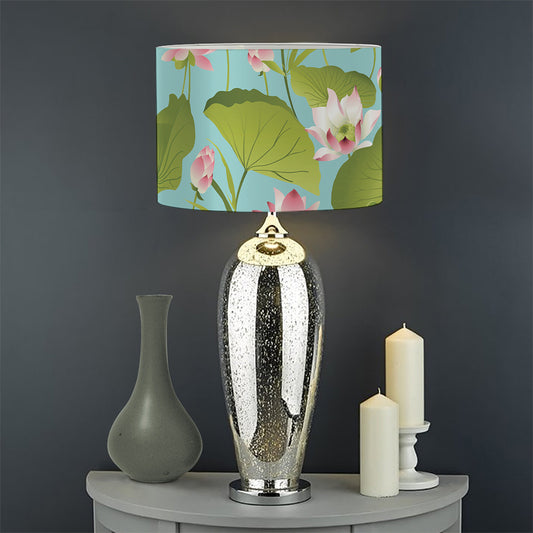 Pink Lotus Pattern Print Drum Lamp Shade