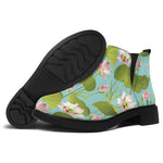 Pink Lotus Pattern Print Flat Ankle Boots