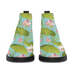 Pink Lotus Pattern Print Flat Ankle Boots