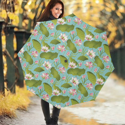 Pink Lotus Pattern Print Foldable Umbrella