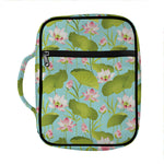 Pink Lotus Pattern Print Front Pocket Bible Bag