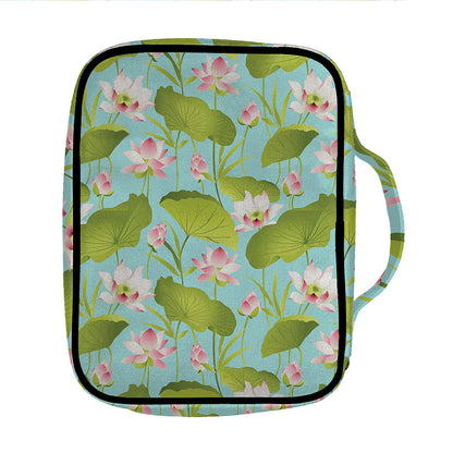 Pink Lotus Pattern Print Front Pocket Bible Bag