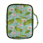 Pink Lotus Pattern Print Front Pocket Bible Bag