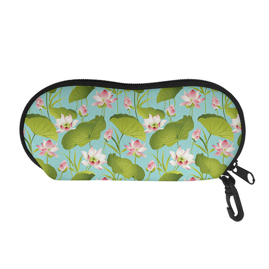 Pink Lotus Pattern Print Glasses Case