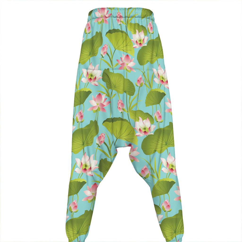 Pink Lotus Pattern Print Hammer Pants