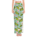 Pink Lotus Pattern Print High Slit Maxi Skirt