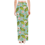 Pink Lotus Pattern Print High Slit Maxi Skirt