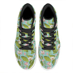 Pink Lotus Pattern Print High Top Leather Sneakers