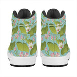 Pink Lotus Pattern Print High Top Leather Sneakers