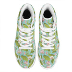 Pink Lotus Pattern Print High Top Leather Sneakers
