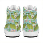 Pink Lotus Pattern Print High Top Leather Sneakers