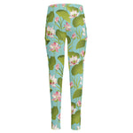 Pink Lotus Pattern Print High-Waisted Pocket Leggings